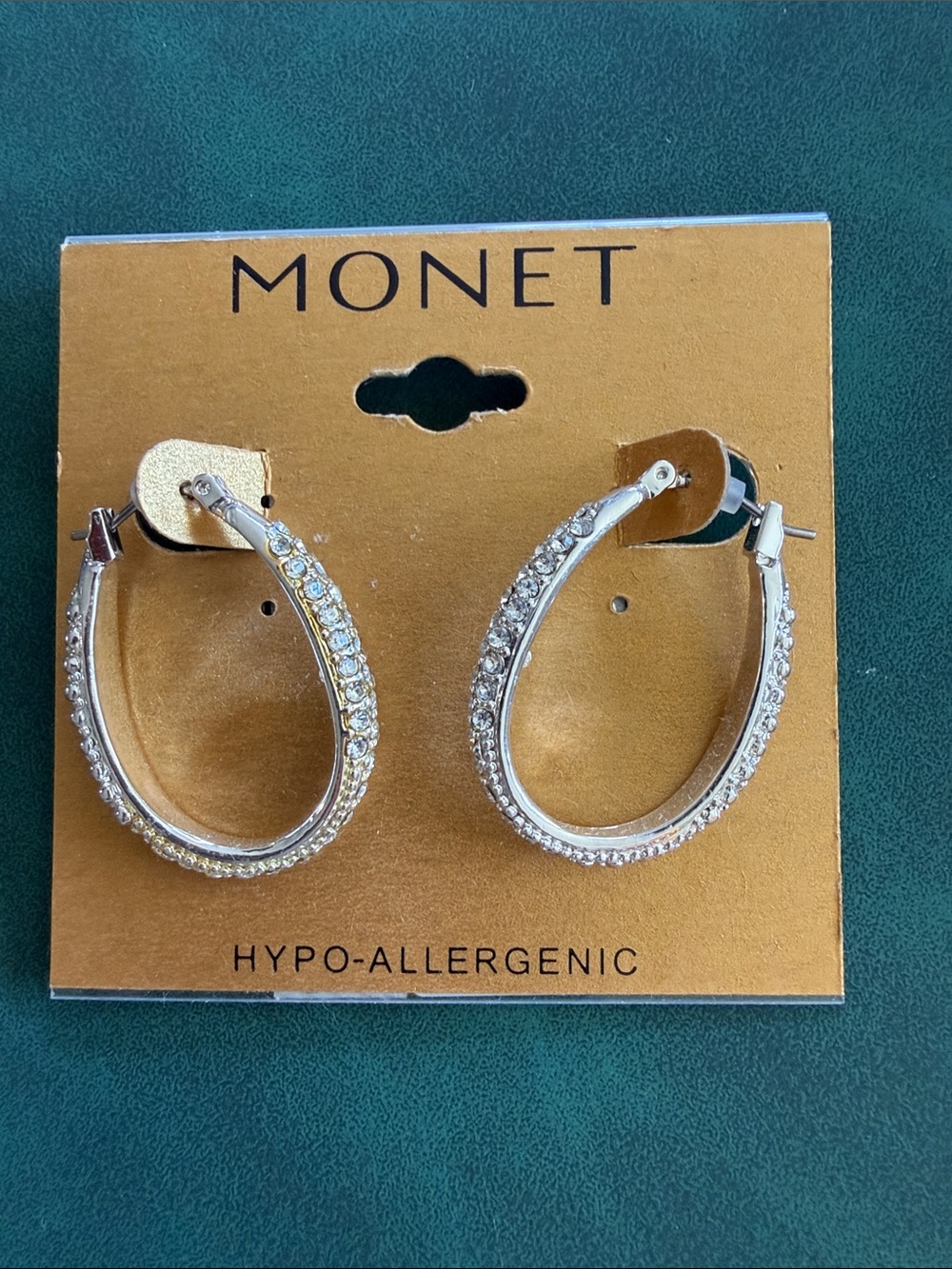 NWT. Monet Silver-Tone Crystal Hoop Earrings